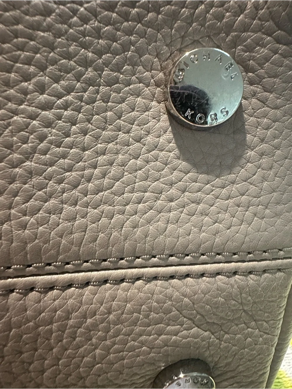 Michael Kors Light Taupe Leather Shoulder Bag with Studded Floral Accents